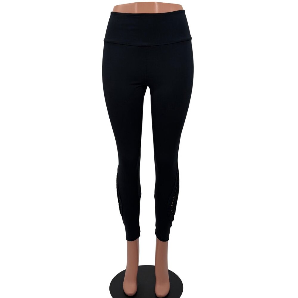 NWOT Free People Black Slit Weave High Waist Athletic Leggings | Athleisure M - Picture 2 of 16